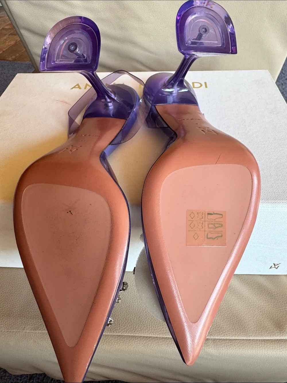 Amina Muaddi Purple Jeweled Pointed-Toe Slingbacks